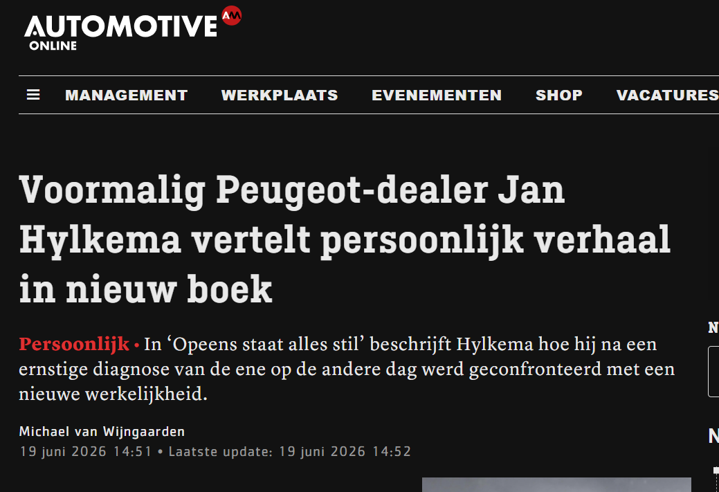 Artikel in Automotive Online over Jan Hylkema en het boek Opeens staat alles stil